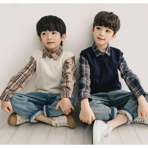 Toddler Boys Knit Sweater Kids V Neck Sleeveless Pullover Soft Cotton Warm Waistcoats 3-14y Children Knitwear Casual Sweaters