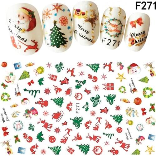 1 Sheet 3D Design Christmas Xmas Nail Sticker Flower Adhesive DIY Manicure Tool Slider Nail Art Tips Decoration Decals F271-F280