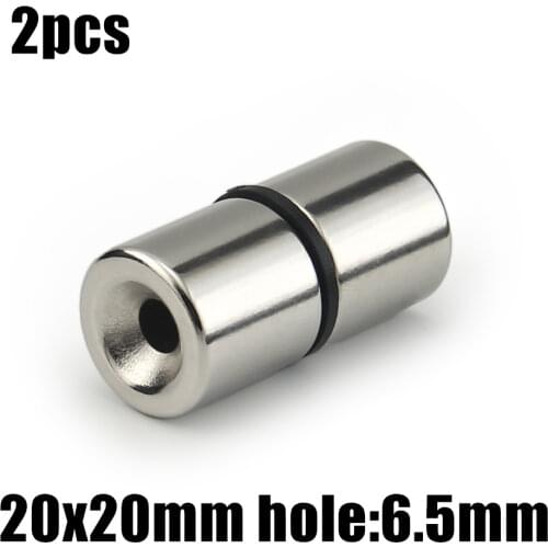 2pcs 20 x 20 mm Hole: 6.5mm super Strong Round Neodymium Countersunk Ring Magnets Rare Earth N50 Free Shipping