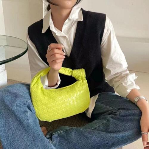 2021 Fashion Handmade Woven Bag Luxury Woven Leather Printed Shoulder Bag Lady Crossbody Hobo PU Knotted Handle Casual Handbag