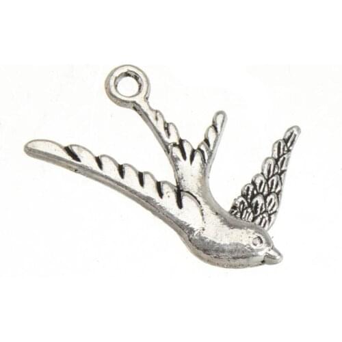 30pcs/lot Wholesale Charms For Jewelry Making Animal Swallow Spring Silver Metal DIY Handworks Accessory Earring Hairpin 25*17mm