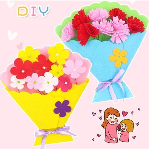 4Pcs Kids Non-woven DIY Simulation Bouquet Holding Flowers Handmade Gift Room Decoration Flower Craft Kits Creative Child Toys