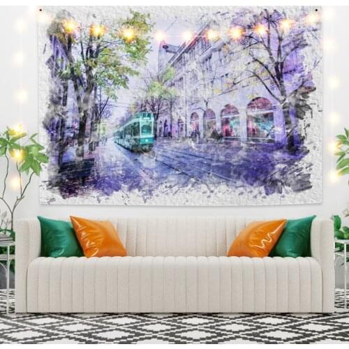 Lavender City Landscape Tapestry Vintage Exotic Summer Plant Nature Frame for Bedroom Photography Wall Decor