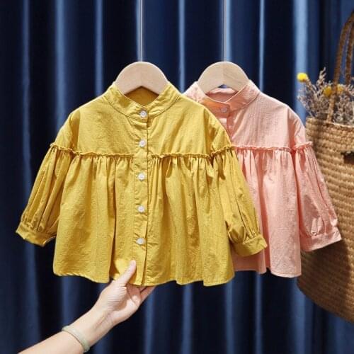 O-Neck Princess Blouse for Infant Children Toddler Kids Long Sleeve Shirt Baby Girls Ruffles Tops Clothing Fashion 2021 Spring