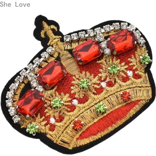 Chzimade Beads Crystal Crown Fabric Patches Applique Rhinestones Diamond Badges Patches for DIY Fashion Clothes Jackets