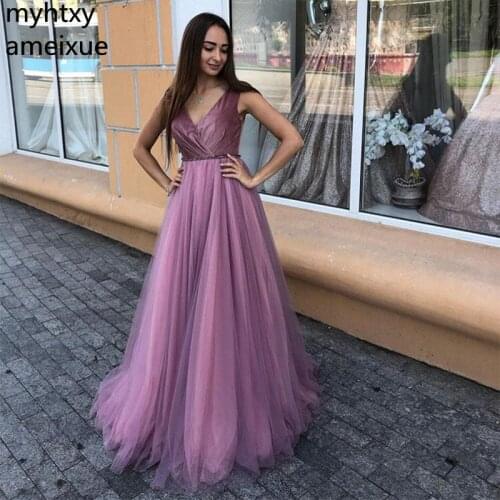 Custom Simple V-neck Event Prom Dresses Romantic Purple Pleats Satin Long Formal Party Dress 2020 New Special Occasion Plus Size