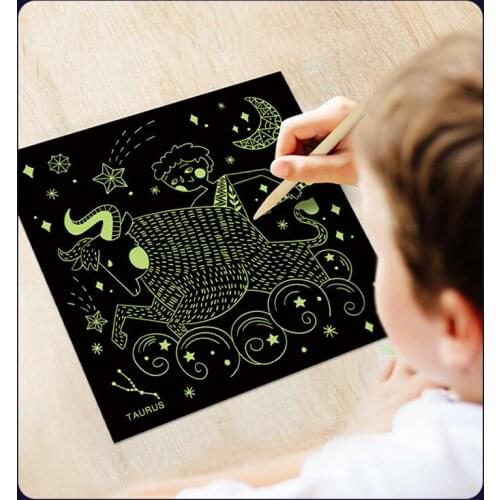 Twelve Constellations Glow-In-The-Dark Scratch Painting Kid DIY Cartoon Constellations Scratch Painting Baby Education Toys