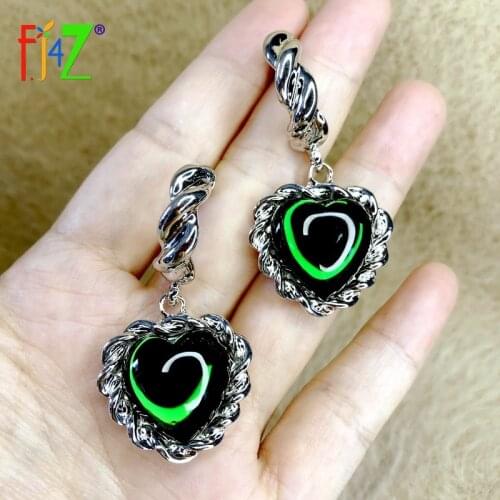 F.J4Z 2021 Trend Heart Earrings for Women Fashion Green Resin Stone Statement Earring Lady Cocktail Jewelry Dropship