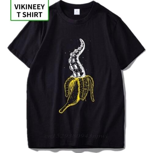 EU Size T shirt Octopus Banana Funny Original Design High Quality Digital Print Black 100% Cotton T-shirt