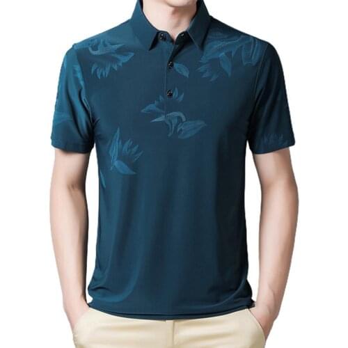 T-shirt Floral Print Short Sleeve Polyester Men Turn Down Collar Shirt Top for Summer Polo-Shirt Men Casual Male Tops Clothing