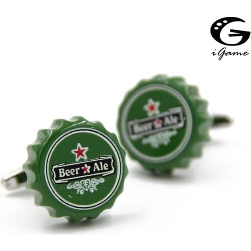 IGame Factory Price Retail Fashion Cuff Links Green Color Novelty Beer Bottle Cap Design