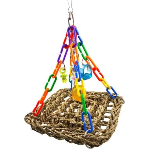 Bird Foragaing Chew Toys Parrot Seagrass Mat with Colorful Parts for Exercise 85WC