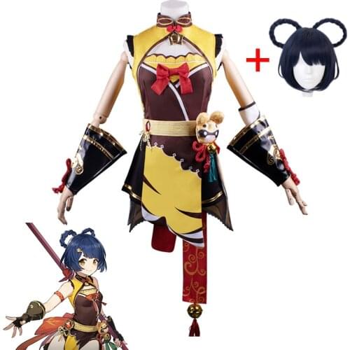Genshin Impact Halloween Womens Costume Liyue Xiang Ling Full Cosplay Comic Show Costume Including Badge Belt Gloves