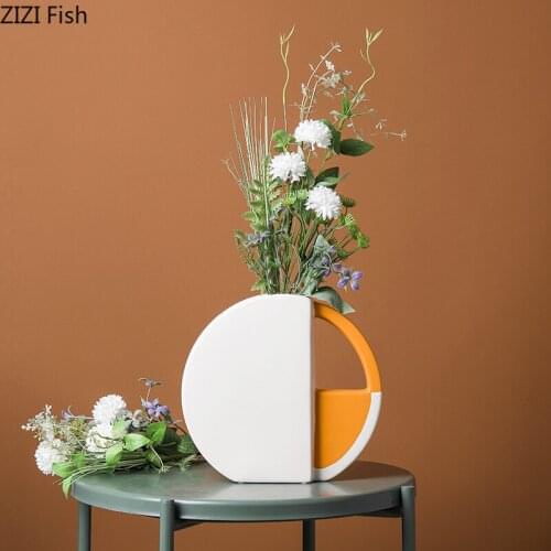 Round Painted Ceramic Vases Flower Arrangement Tabletop Ornaments Portable Gilded Porcelain Vase Modern Floral Home Decoration