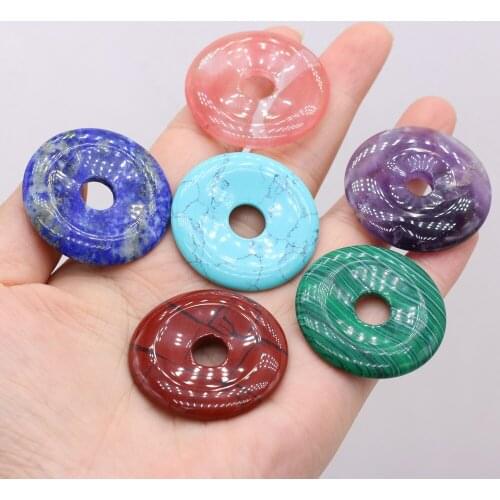 Natural Stone Round Semi-Hole Beads Topaz Agate Opal Beads for Jewelry Making Charm DIY Pendant Necklace Accessories 35x35mm