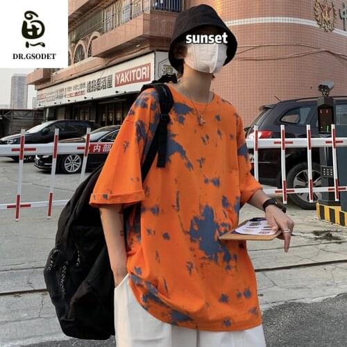 GSODET Summer T-Shirt Couple Cotton Harajuku Tie-Dye Hip-Hop Trendy Street Loose Half Sleeve Mens and Womens Tops Oversize