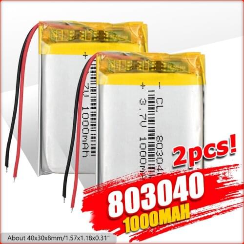 Size 803040 3.7v 1000mAh li-ion Lipo cells Lithium Li-Po Polymer Rechargeable Battery For Bluetooth speaker PDA Tachograph toys