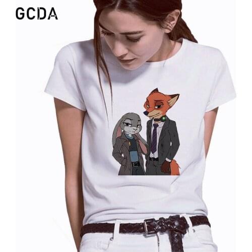 Fashion Summer Tops T Shirt Women Disney Zootopia Judy Nick Fox Rabbit Graphic Cute T-shirt Female Girls Tee Tshirt