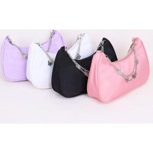 Vintage Women Pure Color Underarm Bags Casual Butterfly Chain Hobos Shoulder Women Luxurious Chains Messenger Bag