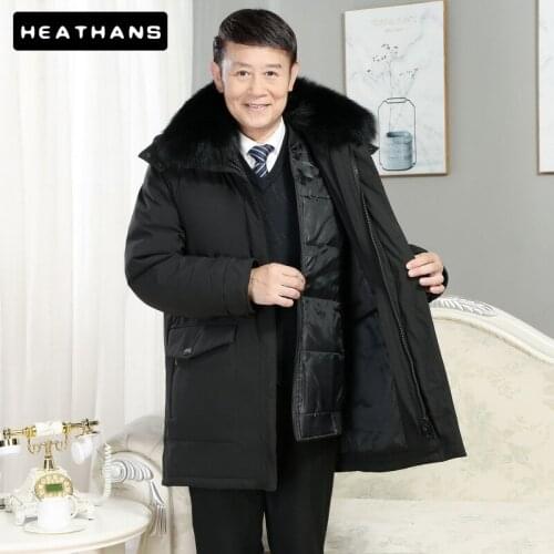 -25 Degree Winter Men Down Jacket 90% White Duck Down Jacket Men Fur Collar Parka Middle-aged Elderly Down Coat Mens Long Coat