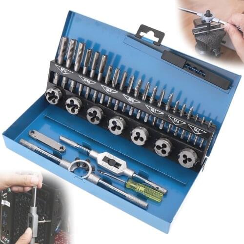 32 PCS HSS Tap and Die Set Metric Hand Tap Set Wrench Cut M3-M12 Tungsten Carbide Tap Die Screw Thread Making Tool Bit