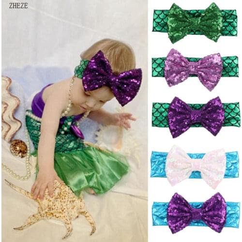 Glitter Mermaid Headband For Girls Summer 2021 NEW 5'Sequins Bow Hairband Kids Prom Party Headwear DIY Hair Accessories