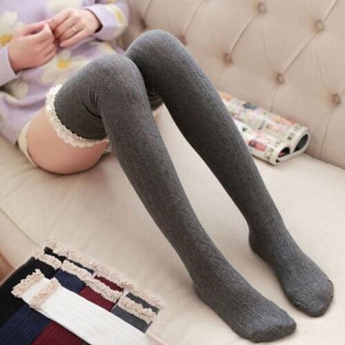 New Hot Sweet Women Warm Cotton Thigh High Stockings Knit Over Knee Lace Girls Long Stretchable Stockings