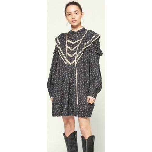 DUISNENA boho dress long lantern sleeve women dresses mini vintage floral print lace ruffled cute doll casual robe vestidos