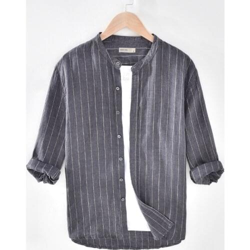 Top Quality Striped 100% Linen Shirts Men Half-sleeved Casual Summer Breathable Pure Flax Dress Shirt Male Camisas Tops TS-606