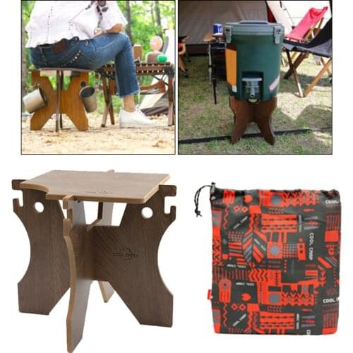 Portable Camping Water Bucket Stand Beer Pail Bottles Holder Shelf Hooks Picnic Folding Stool with Cups Hook Hanger