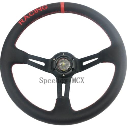 High Quality 2021 14 inch 350mm Steering Wheels Red Sewing Line Leather Racing Drift Car Sport Steering Wheels Universal