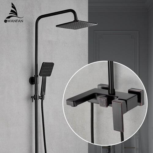Shower Faucet Brass ORB Wall Mounted Bathtub Faucet Rain Shower Head Square Handheld Slid Bar Bathroom Mixer Tap Set 877423