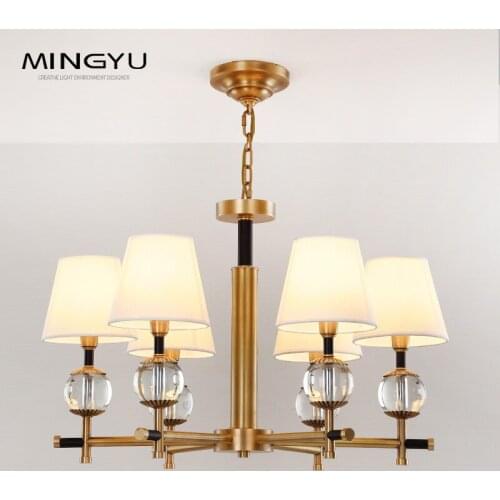 Modern Chandelier Clear Crystal Ball Chandeleir American Crystal Lamps Fabric Lampshade Metal or Copper Lamp Bracket