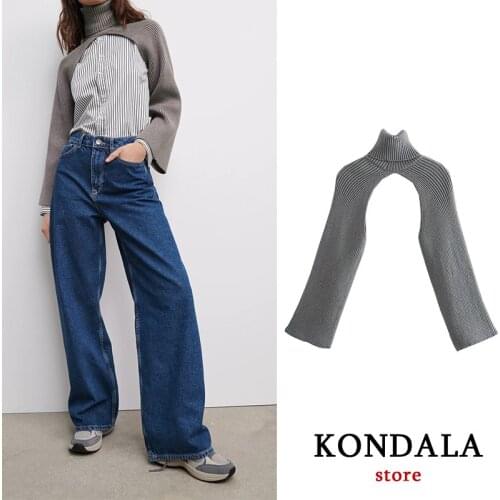 Women Sweater Fashion Za 2021 Ribbed Personality Sleeve Turtleneck Thick Winter Elegant Sweater Mujer Tops