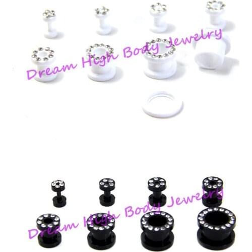 Flesh Tunnel Clear Gem Acrylic Black White Ear Expander Piercing Body Jewelry 2mm 3mm 8mm 12mm Free Shipping Wholesale
