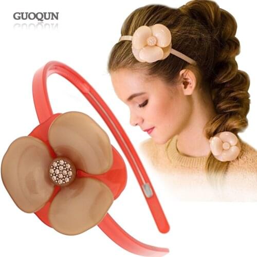 Camellia Flower Hair Ornament - Rhinestone Hair Bands for Women Acetate Hair Accessories Jewelry Tiara Wear Wedding Dance Prom