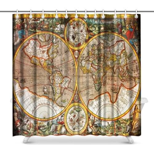 Aplysia Antique 17Th Century World Map Waterproof Bathroom Curtain Polyester Fabric Shower Curtain For Home Decor Shower Curtain
