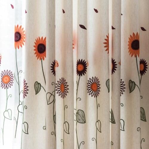 Sunflower Curtains for Living Room Bedroom Beige Cotton Linen Printed Curtain Window Treatment Drapes Sheer Curtain Customized