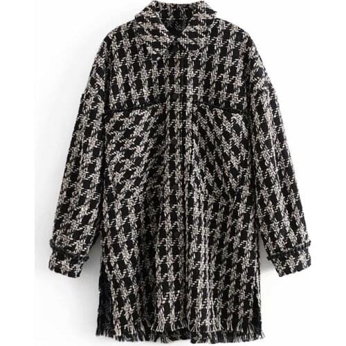 Nice Vintage Woman Oversized Plaid Tassel Tweed Shirt Coat Autumn Vogue Ladies Thick Patchwork Jacket Female Chic Loose Coats