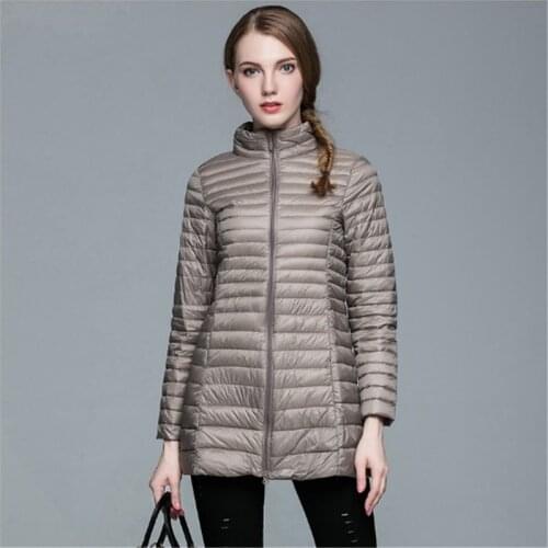 Woman Spring Padded Warm Outdoor Jacket Ultra Light Duck Down Long Female Slim Solid Hiking Camping Winter Jacket