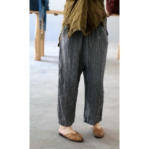 Women Loose Thin Linen Striped Pants Ladies Vintage Stripes Trousers Female 2020 Summer Autumn Flax Pants