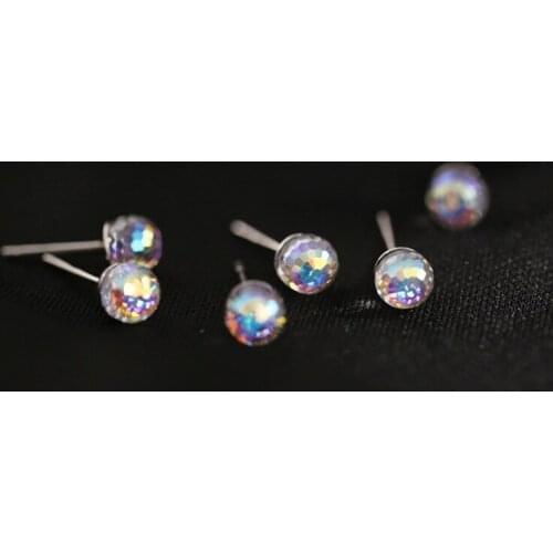 925 Sterling Silver Colorful Rainbow Round Bead Stud Earring For Women Party Jewelry pendientes Accessories eh1645