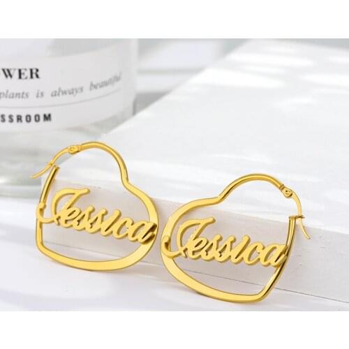 Lovely Customize Name Heart Namplate Earring for Women Custom letter earrings Stainless Steel Anniversary Christmas Gift