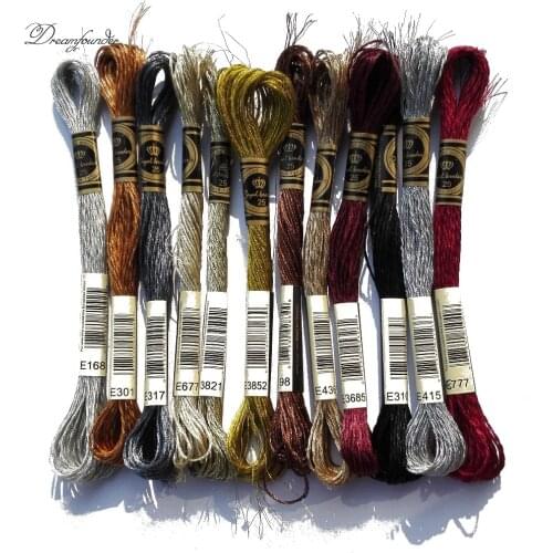 1pcs antique effects metallic thread E898 E436 E3685 E310 E415 E777 E168 E3852 DMC color floss embroidery DIY needlework