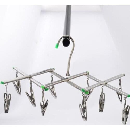 10 Clips Steel Foldable Clothes Rack Windproof Hanger Airer Underwear Sock Flat Head Rust Resistant Strong Grip Clip