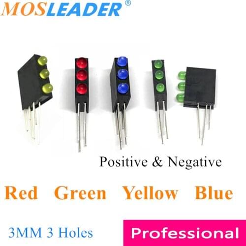Mosleader 1000pcs 3 Holes Led Lamp holder with led Black Plastic Holder Red Green Yellow Blue 3 Color 90 Degree bend leg