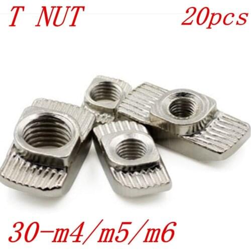 20pcs M4 M5 M6 Hammer Nut t type nut bolt Nickel Plated for 3030 Aluminum Profile with Slot Groove 8mm