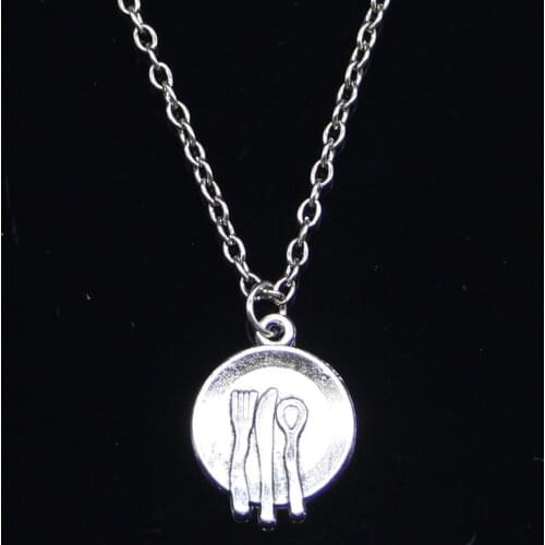 20pcs New Fashion Necklace 20x15mm kitchen tableware fork spoon Pendants Short Long Women Men Colar Gift Jewelry Choker