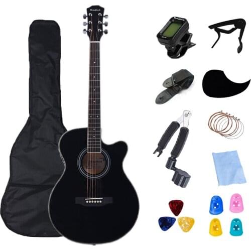40 Inch Acoustic Guitar Beginner Basewood 6 String Guitar Tochigi Ukulele With Black Wood Guitar AGT26-EQ