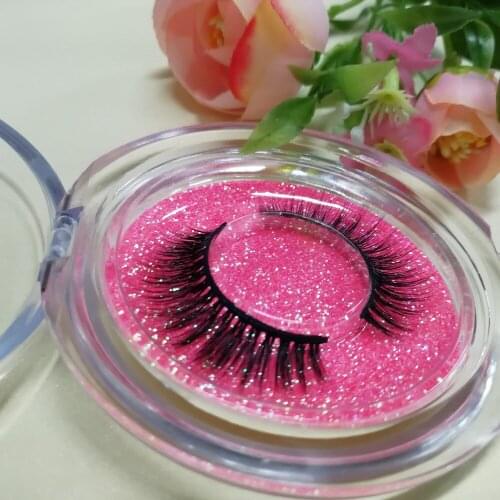 6 Pairs Hot sale Mink Lash Handmade Pink Glitter Packaging Customized logo and box Fake 3D Mink Strip Lash Free Shipping